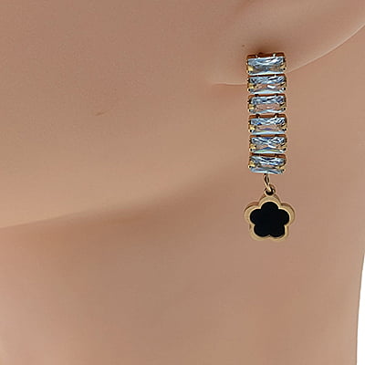 Anti-Tarnish Vintage Flower Studded Stone Dropped Earrings Anti-Tarnish Vintage Flower Studded Stone Dropped Earrings