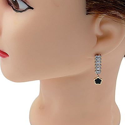 Anti-Tarnish Vintage Flower Studded Stone Dropped Earrings Anti-Tarnish Vintage Flower Studded Stone Dropped Earrings