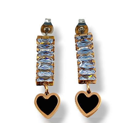 Anti-Tarnish Vintage Heart Studded Stone Dropped Earrings Anti-Tarnish Vintage Heart Studded Stone Dropped Earrings