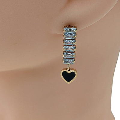 Anti-Tarnish Vintage Heart Studded Stone Dropped Earrings Anti-Tarnish Vintage Heart Studded Stone Dropped Earrings