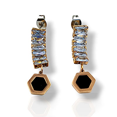 Anti-Tarnish Vintage Hexa Studded Stone Dropped Earrings Anti-Tarnish Vintage Hexa Studded Stone Dropped Earrings