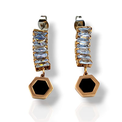 Anti-Tarnish Vintage Hexa Studded Stone Dropped Earrings Anti-Tarnish Vintage Hexa Studded Stone Dropped Earrings