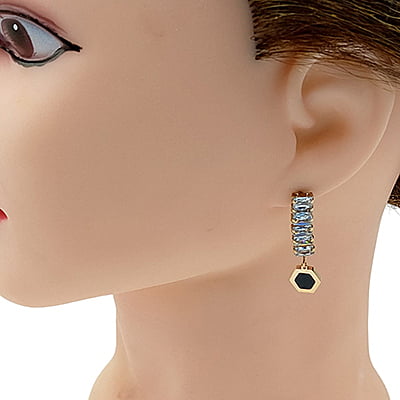 Anti-Tarnish Vintage Hexa Studded Stone Dropped Earrings Anti-Tarnish Vintage Hexa Studded Stone Dropped Earrings