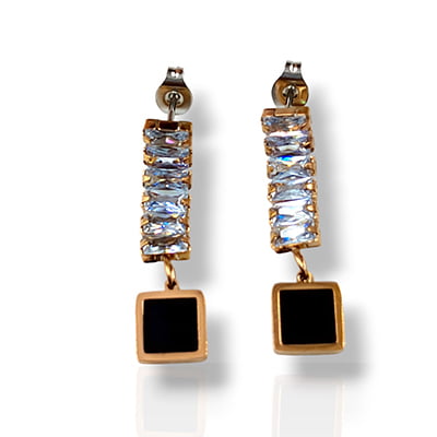 Anti-Tarnish Vintage Square Studded Stone Dropped Earrings Anti-Tarnish Vintage Square Studded Stone Dropped Earrings