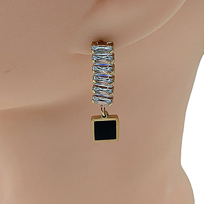 Anti-Tarnish Vintage Square Studded Stone Dropped Earrings Anti-Tarnish Vintage Square Studded Stone Dropped Earrings