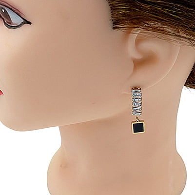 Anti-Tarnish Vintage Square Studded Stone Dropped Earrings Anti-Tarnish Vintage Square Studded Stone Dropped Earrings