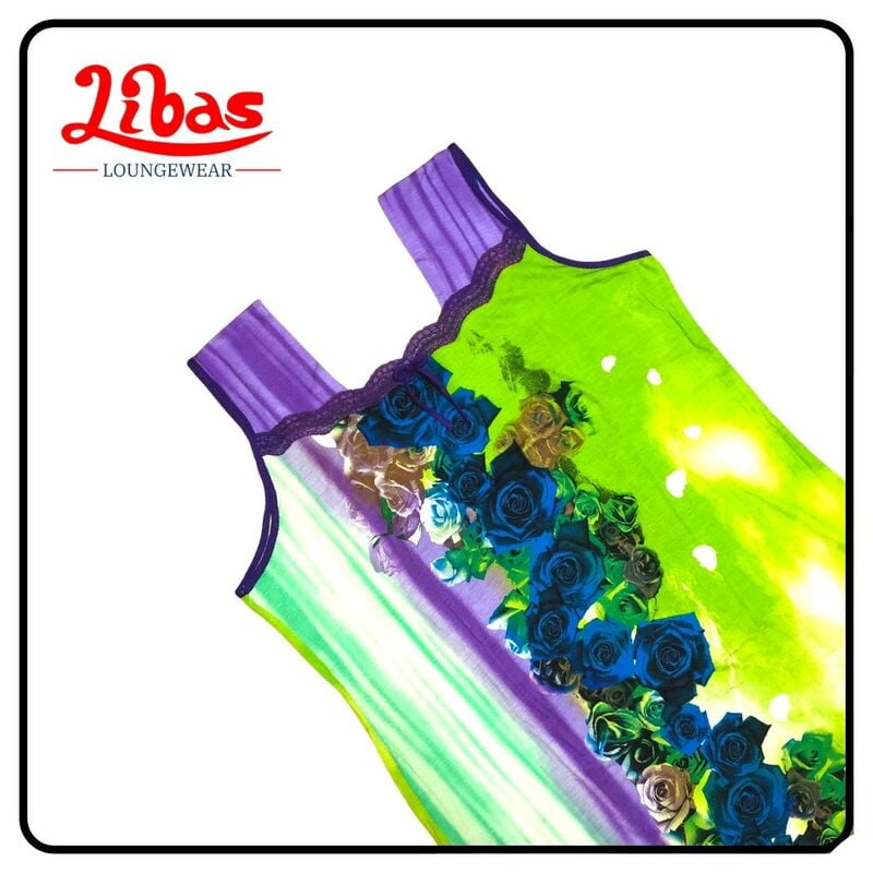 Violet & green hosiery sleeveless nighty with floral print from libas loungewear-AL218 Violet & green hosiery sleeveless nighty with floral print from libas loungewear-AL218