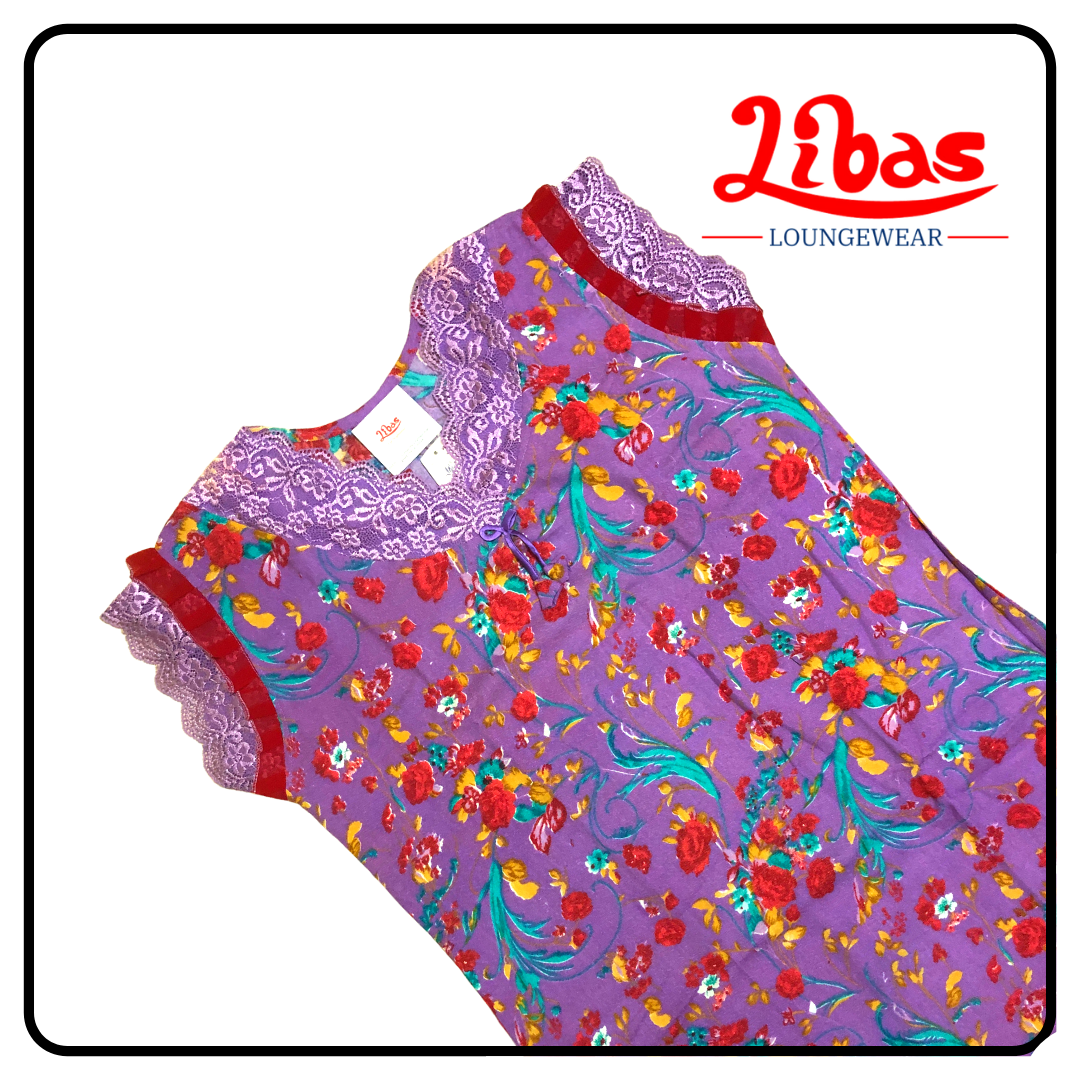 Violet based floral printed alphine sleevless nighty from libas loungewear-SL036 Violet based floral printed alphine sleevless nighty from libas loungewear-SL036