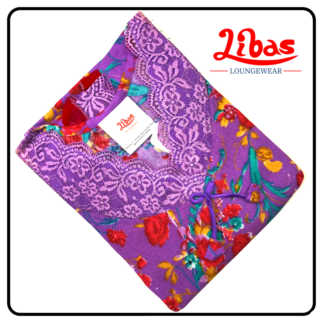 Violet based floral printed alphine sleevless nighty from libas loungewear-SL036 Violet based floral printed alphine sleevless nighty from libas loungewear-SL036