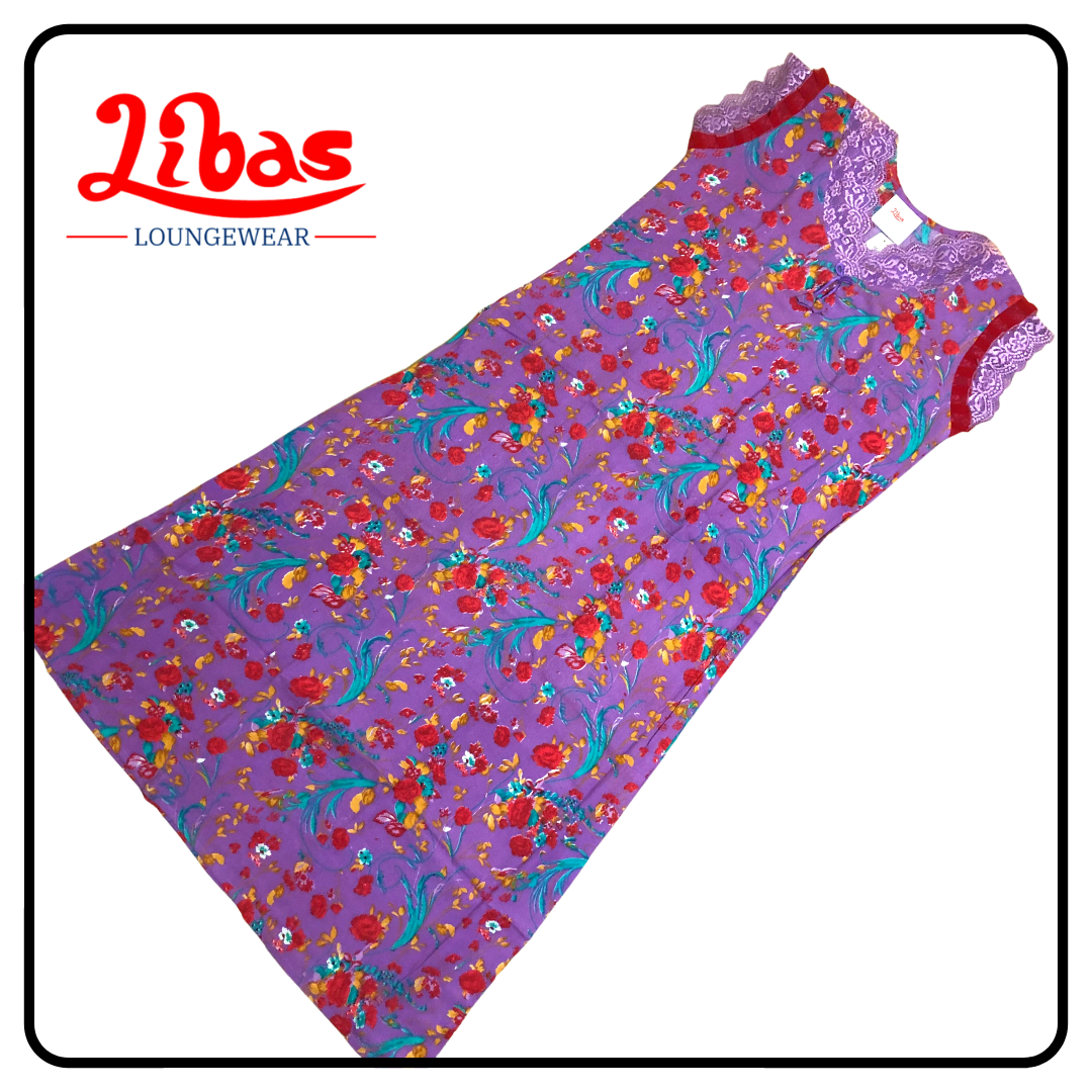 Violet based floral printed alphine sleevless nighty from libas loungewear-SL036 Violet based floral printed alphine sleevless nighty from libas loungewear-SL036