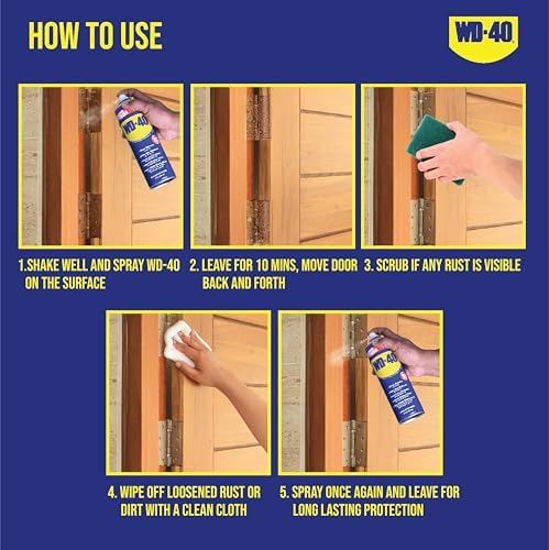 Multipurpose Spray WD-40, Lubricant, Rust Remover, Cleans Bike Chains, Squeak Noise Remover, Stain Remover, and Cleaning Agent, 344.4g