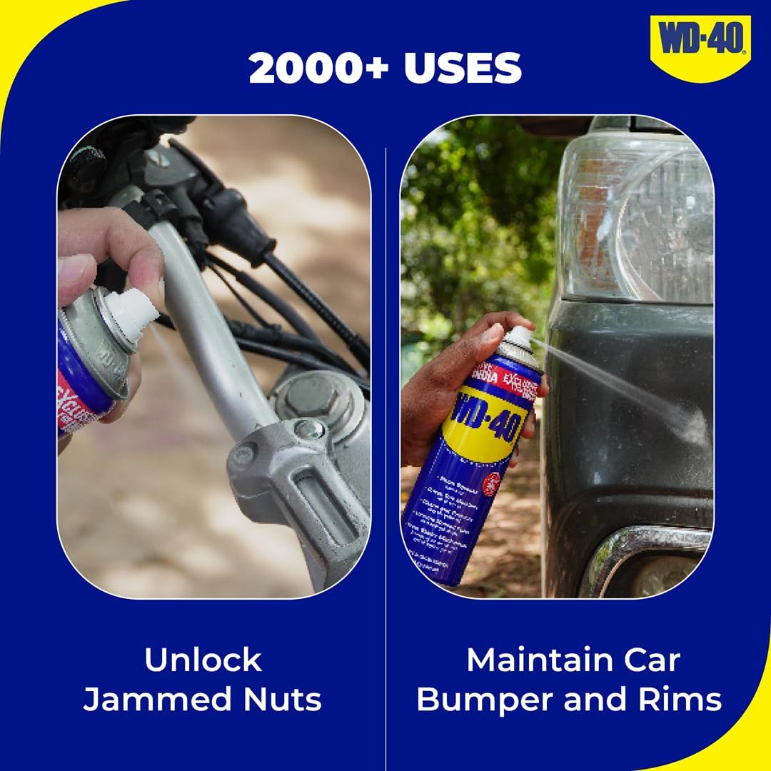 Multipurpose Spray WD-40, Lubricant, Rust Remover, Cleans Bike Chains, Squeak Noise Remover, Stain Remover, and Cleaning Agent, 344.4g
