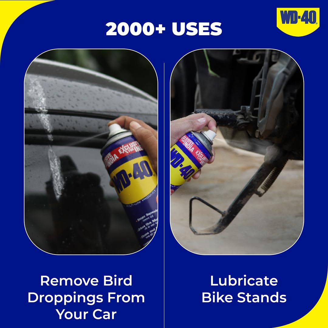 Multipurpose Spray WD-40, Lubricant, Rust Remover, Cleans Bike Chains, Squeak Noise Remover, Stain Remover, and Cleaning Agent, 344.4g