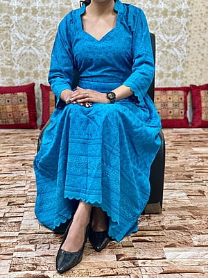 Chikan Schiffly Dress-Blue