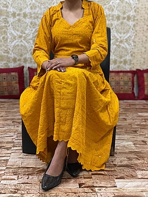 Chikan Schiffly Dress-Mustard