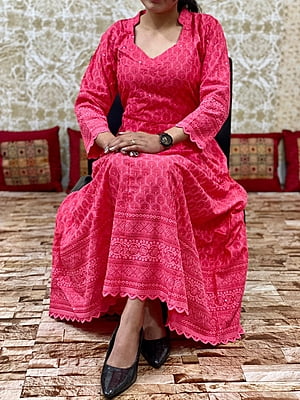 Chikan Schiffly Dress-Peach
