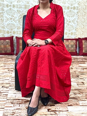 Chikan Schiffly Dress-Red