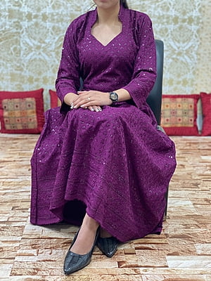 Chikan Schiffly Dress-Wine