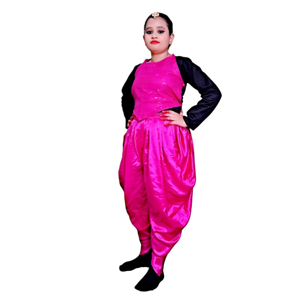 Western Dance Dress For Girl Magenta & Black