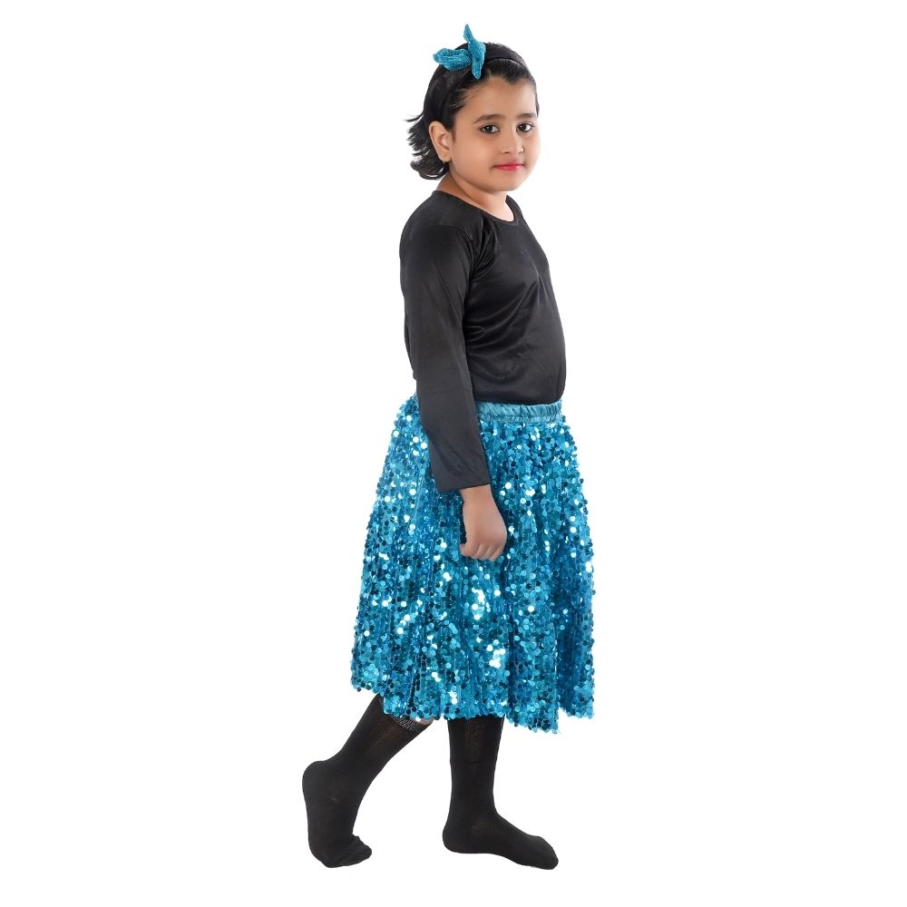 Western Dance Fancy Dress Skirt Top In Black & Firozi