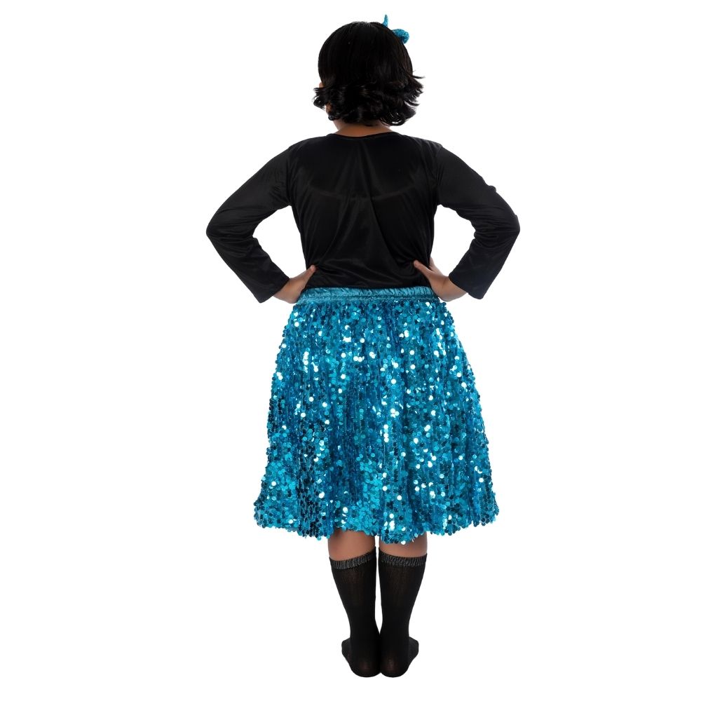Western Dance Fancy Dress Skirt Top In Black & Firozi