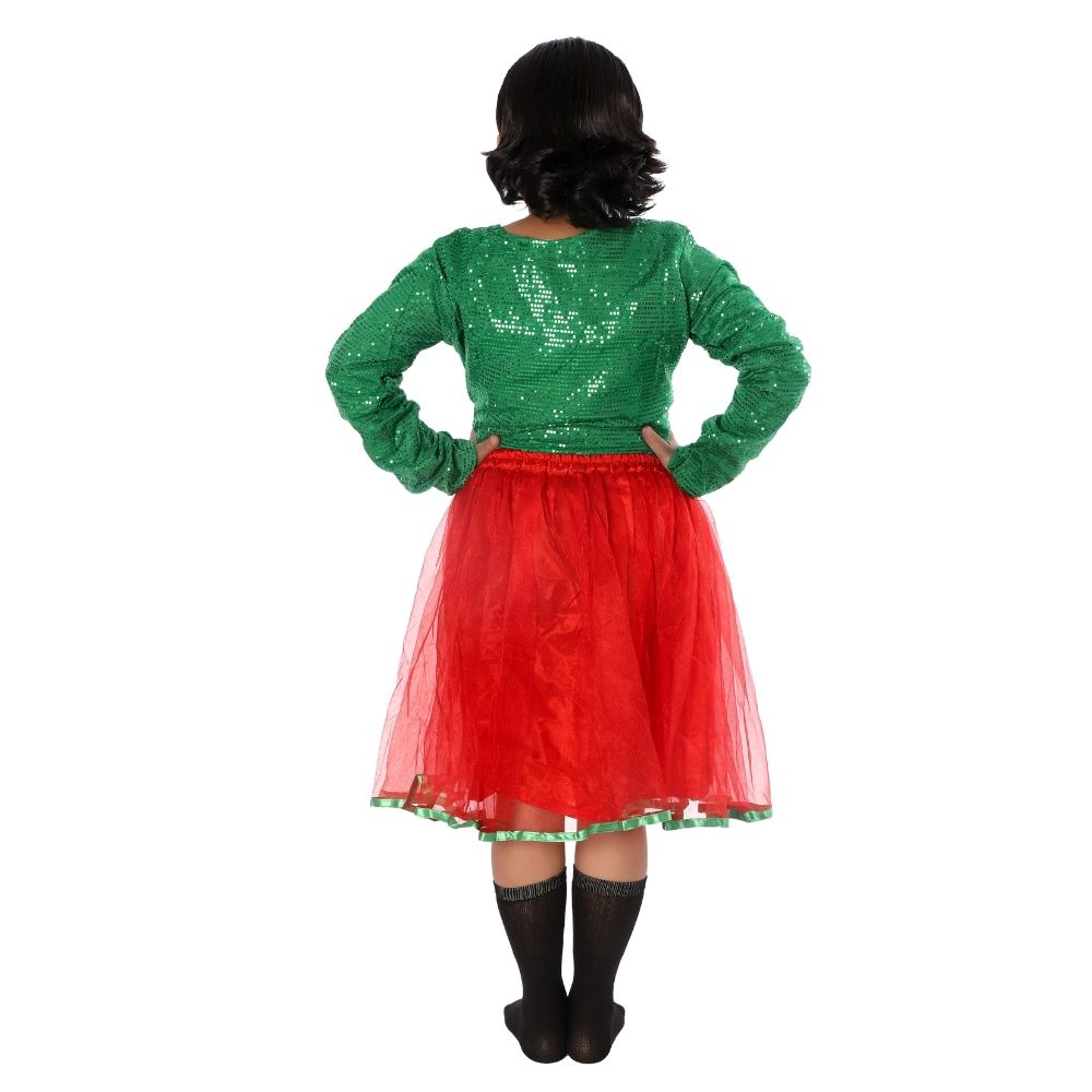 Western Dance Fancy Dress Skirt-Top In Green & Red