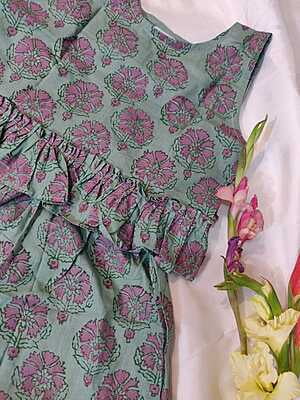 Grey and Pink cambric cotton hand block print Co-ord set