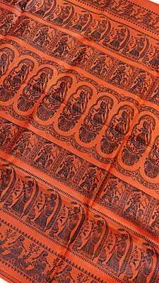 Orange figure motif pure mulberry silk Baluchari saree