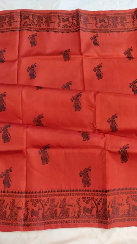Orange figure motif pure mulberry silk Baluchari saree