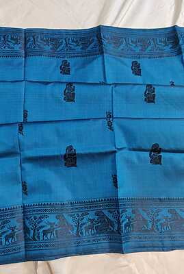 Blue and black combination without meena pure Mulberry silk Baluchari Blue and black combination without meena pure Mulberry silk Baluchari