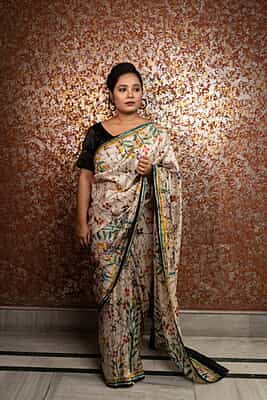 Hand batik on off white pure Mulberry silk with Multiple color from our Mystic radiance collection Hand batik on off white pure Mulberry silk with Multiple color from our Mystic radiance collection