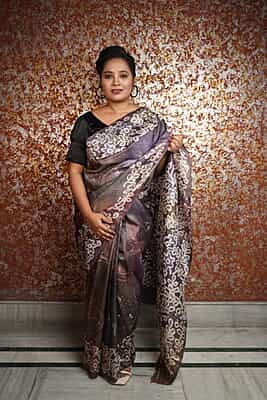 Shades of Purple and violet hand batik Mulberry silk saree