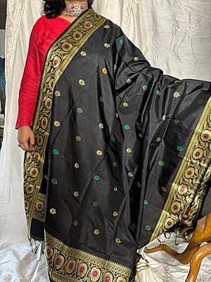 Revival Baluchari duptta on black with multiple buta
