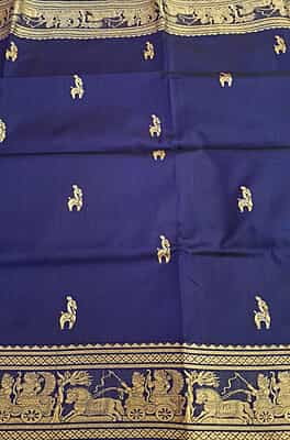 Navy blue terracotta Bankura horse motif pure Mulberry silk Swarnachari Navy blue terracotta Bankura horse motif pure Mulberry silk Swarnachari