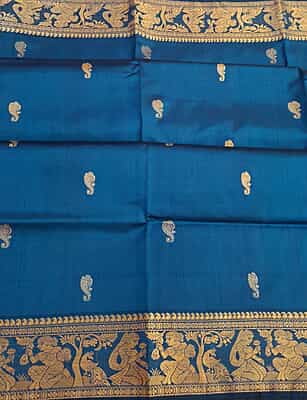 Blue pure Mulberry silk figure motif on the pallu and border Baluchari saree Blue pure Mulberry silk figure motif on the pallu and border Baluchari saree