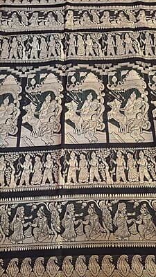 Black figure motif pure Mulberry silk Baluchari saree