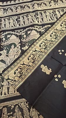 Black figure motif pure Mulberry silk Baluchari saree