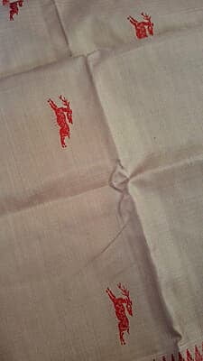 Ricebody color with red motif pure Mulberry silk Baluchari saree Ricebody color with red motif pure Mulberry silk Baluchari saree