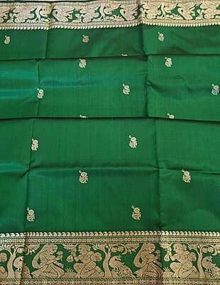 Green color pure katan silk Baluchari from Kadambori series Green color pure katan silk Baluchari from Kadambori series