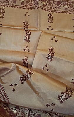 Beige color meena work pure katan silk Baluchari saree