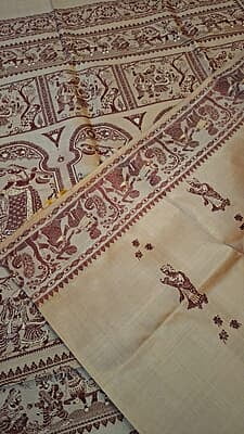 Beige color meena work pure katan silk Baluchari saree