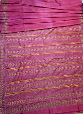 Light pink heavy work blouse piece and pallu hand kantha work saree on pure Mulberry silk Light pink heavy work blouse piece and pallu hand kantha work saree on pure Mulberry silk