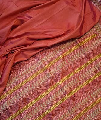 Hand Kntha stitch red rani pink dual tone on pure Mulberry silk