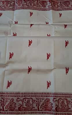 White and red combination Baluchari saree in pure Mulberry silk