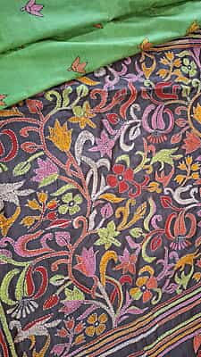 Tassar kantha Patli pallu light green Tassar kantha Patli pallu light green