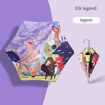 Cartoon Rounded Corner Kids Umbrella Custom made Student Curved Handle Children's Umbrella with Logo