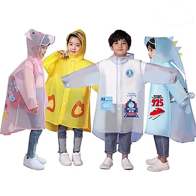 Custom Transparent EVA Hood Raincoat  Waterproof Cartoon Printed Outdoor Hiking