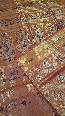 Rust Rani pink dual tone pure Mulberry silk Swarnachari saree