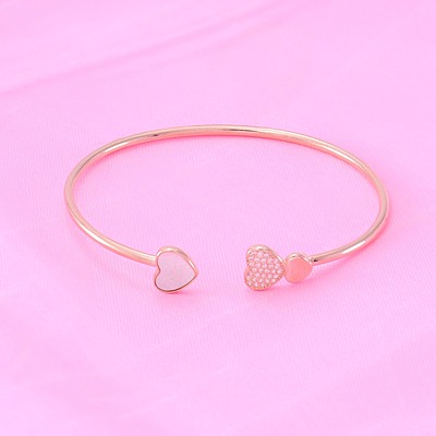 Silver Rose Gold Adjustable Bangle | CZ-Studded 925 Silver Silver Rose Gold Adjustable Bangle | CZ-Studded 925 Silver