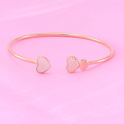 Silver Rose Gold Adjustable Bangle | CZ-Studded 925 Silver Silver Rose Gold Adjustable Bangle | CZ-Studded 925 Silver